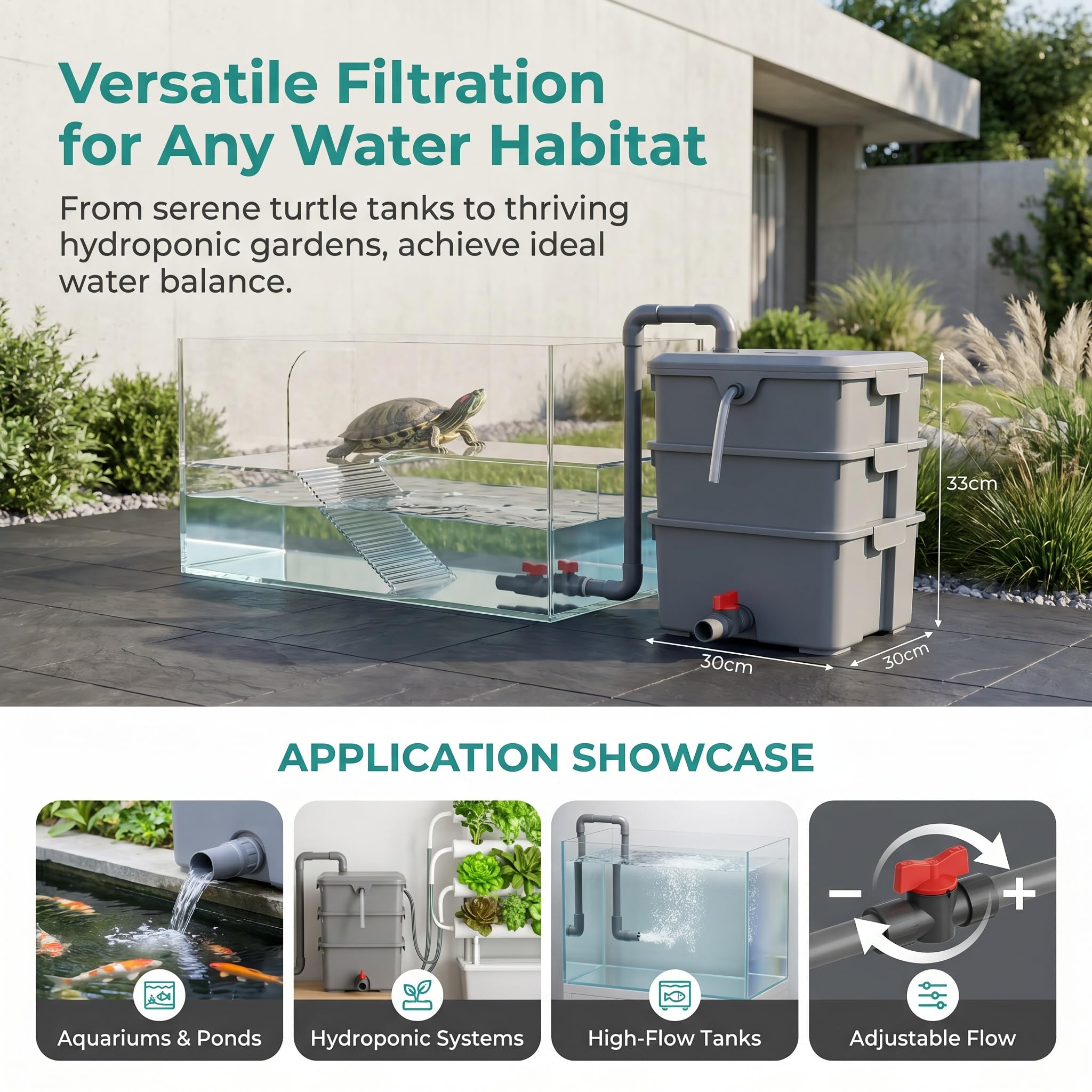 Caja De Filtro para Acuario, Filtro De Goteo Externo para Cascada, Caja De Circulación para Pecera, Sistema De Circulación para Estanque, Kit De Biofiltro Gray 12x8x13in