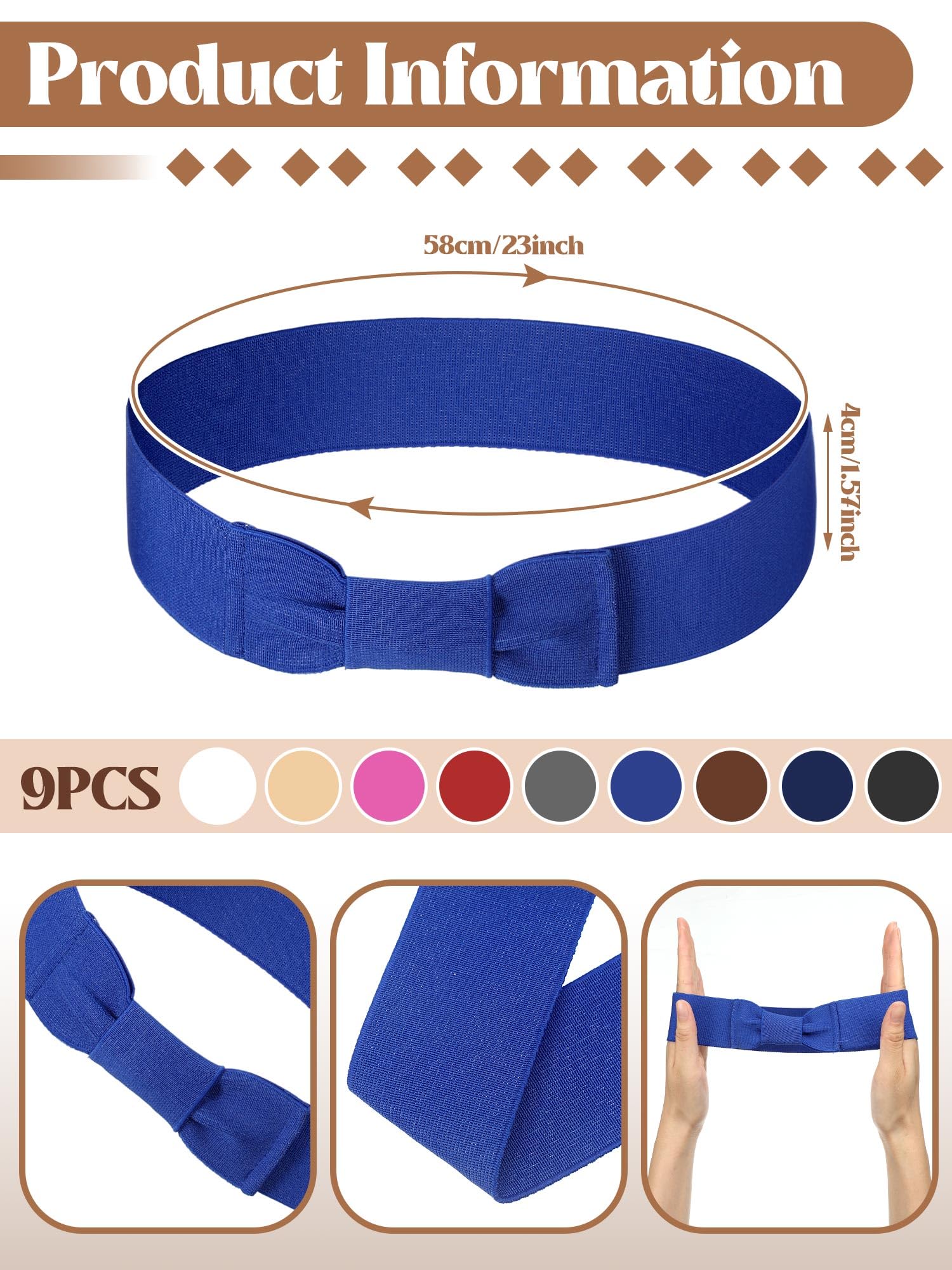 Tigeen 9 Pcs Bow Tie Stretchable Hat Band Hat Ribbon Women's Costume Headwear Panama Hatband for Cowboy Men Women(Bright Colors)