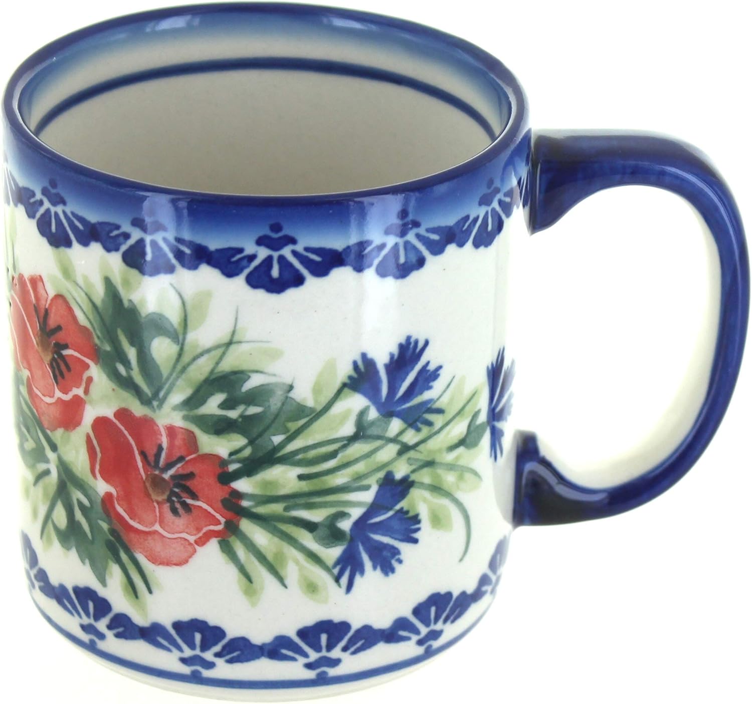 Blue Rose Polish Pottery Cherry Red Bouquet Coffee Mug