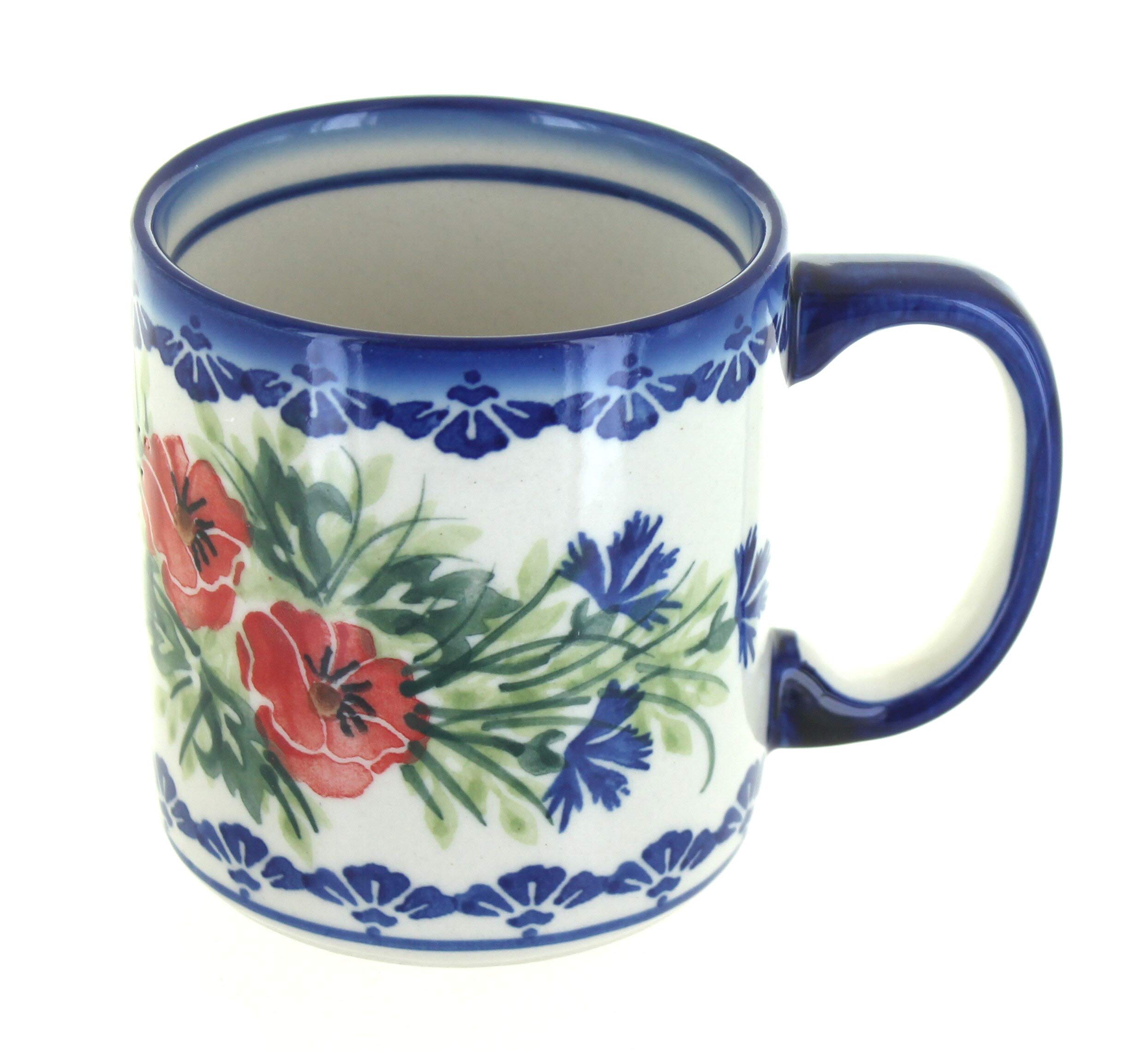 Blue Rose Polish Pottery Cherry Red Bouquet Coffee Mug