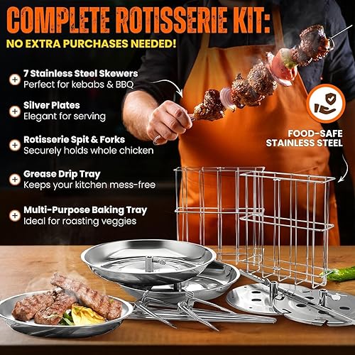 Miniatura 3 de Flexzion Parrilla vertical para horno – Máquina Shawarma de encimera Kebab Horno giratorio de acero inoxidable asador con utensilios para hornear