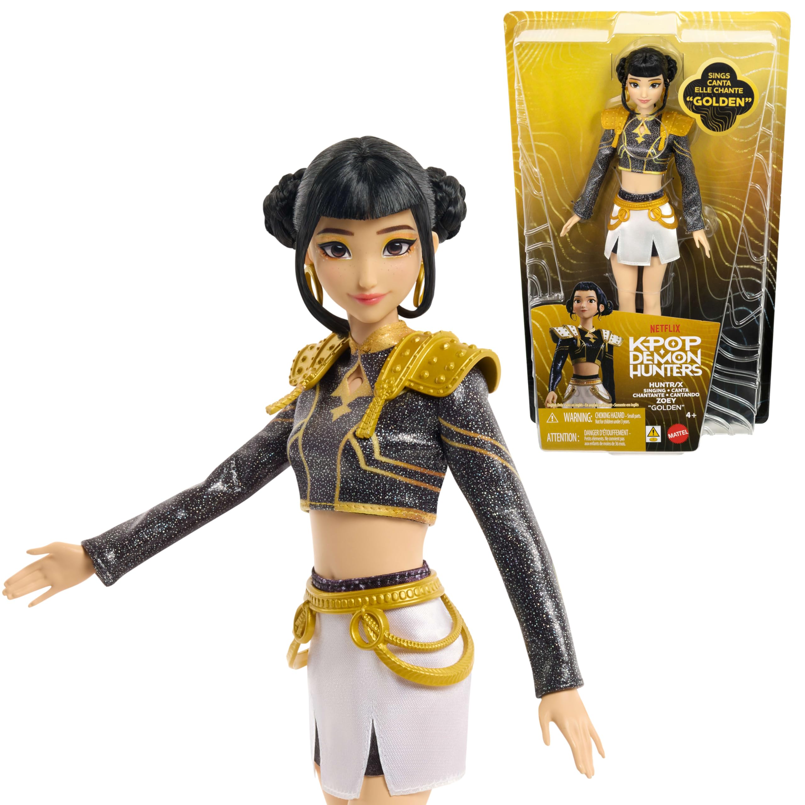 Mattel Kpop Demon Hunters HUNTR/X Zoey “Golden” Singing Doll | Wearing Removable Signature Outfit, 5 Posable Joints, Inspired by the Movie