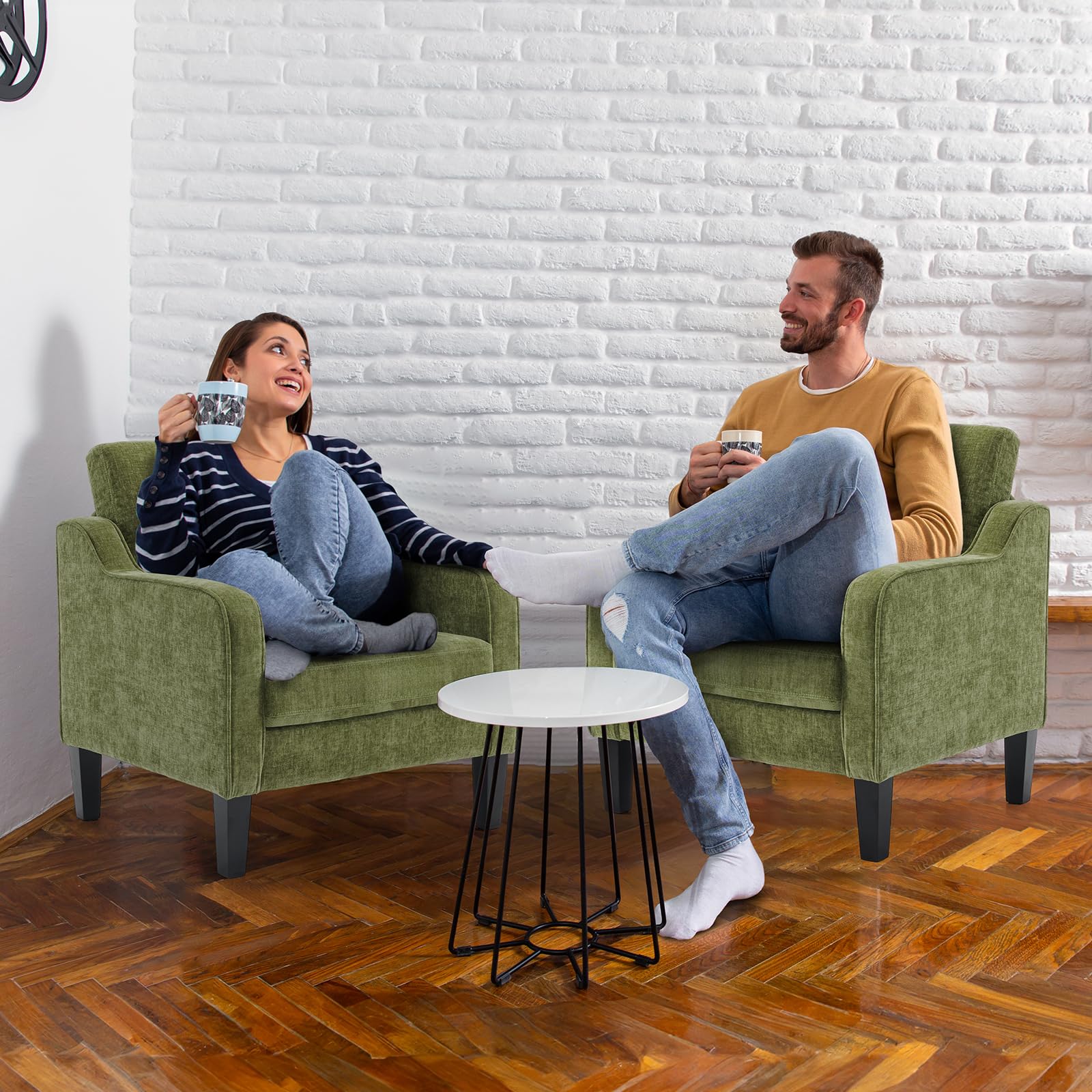 Bonnlo Poltrona Design in Tessuto Chenille, Poltrona Salotto con Gambe in Legno Massello, Poltrocina Camera da Letto per Ufficio e Soggiorno, 76 x 78 x 84cm (Verde)