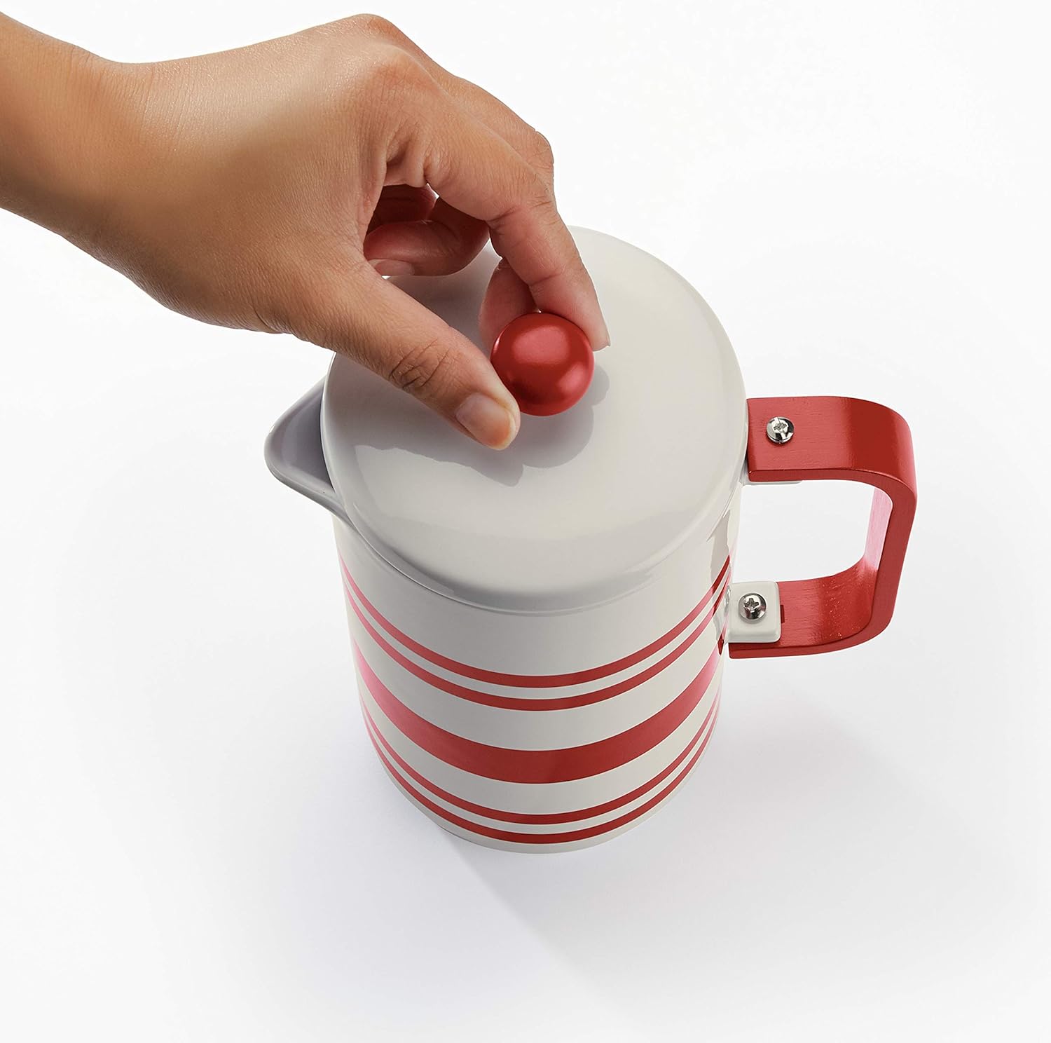 BonJour Hot Beverage Ceramic French Press Coffee Maker with Flavor Lock Filter and Bamboo Handle, 32 Ounce, Red Stripes