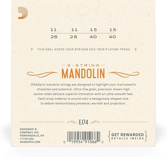 D'Addario Phosphor Bronze Mandolin Strings EJ74, 11-40