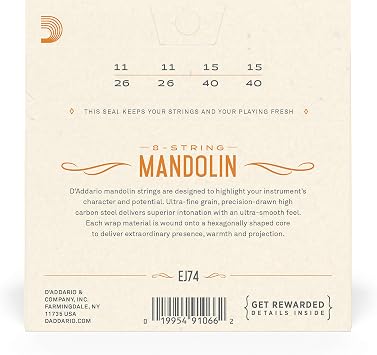 D'Addario Phosphor Bronze Mandolin Strings EJ74, 11-40