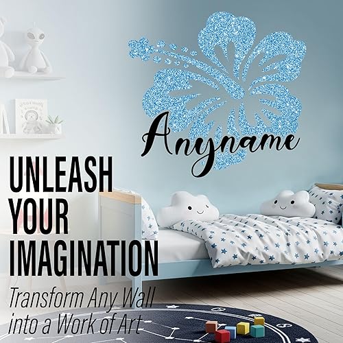 Miniatura 2 de Calcomanía de pared personalizada con nombre retro de verano para niñas, diseño de hibisco, vinilo DTF, extraíble, para habitación de niños,