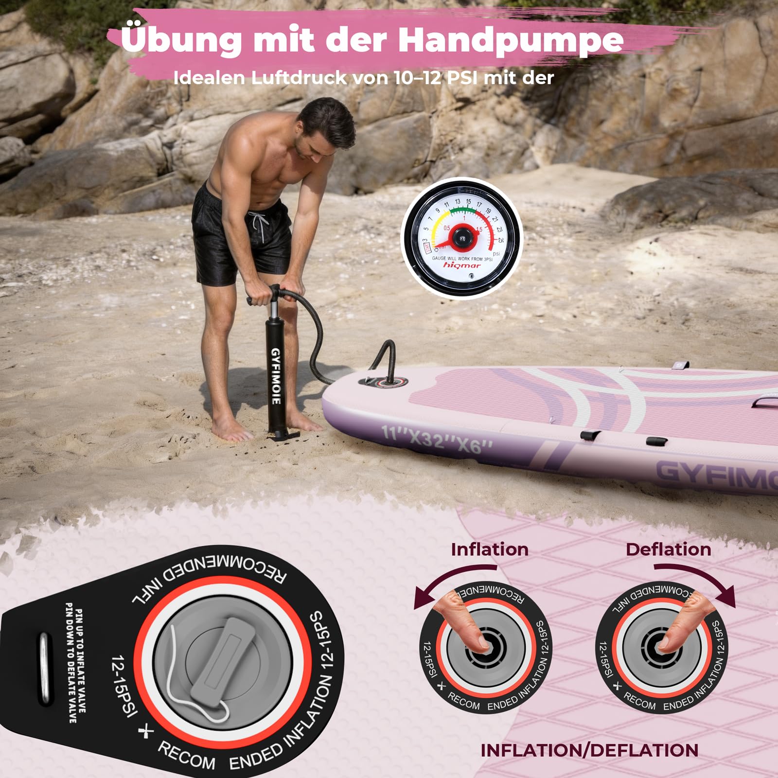 Gyfimoie Tavola da SUP gonfiabile di alta qualità, 335 cm, con supporto universale per fotocamera, accessori completi, pagaia regolabile, per principianti ed esperti