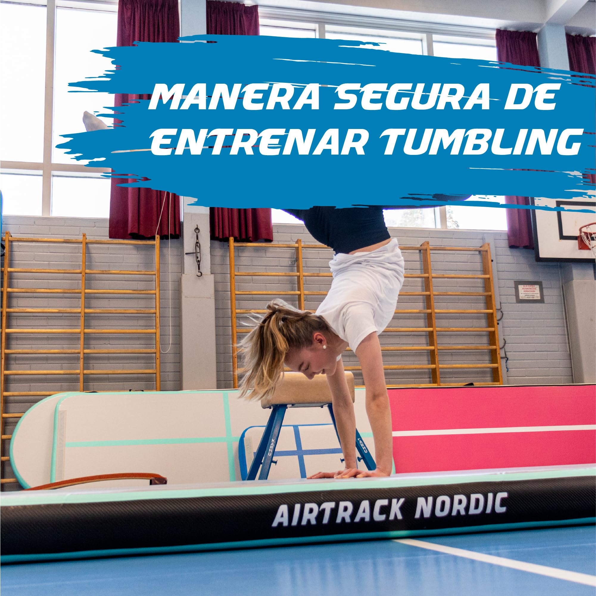 AirTrack Nordic Carbon Air Track Tumble Track 3-8m con bomba de aire eléctrica, colchoneta de gimnasia inflable para el hogar - 1,5m de ancho y 15cm de grosor, colchoneta de gimnasia