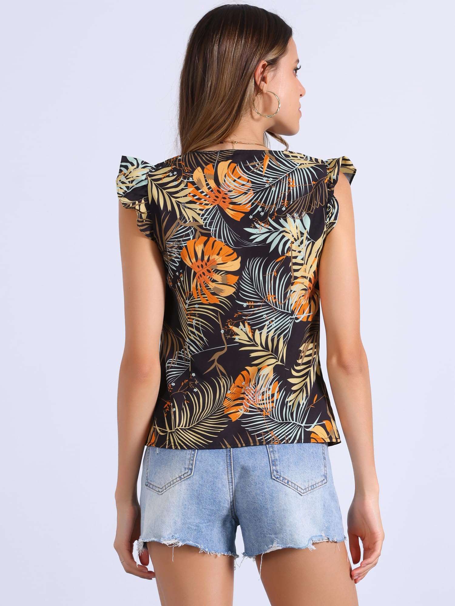 Allegra K Mujer Top sin Mangas Estampado Floral Tropical Escote Cuadrado | Diseño Casual Estampado Perfecto para Vacaciones de Verano Días de Playa Viajes y Salidas Nocturnas