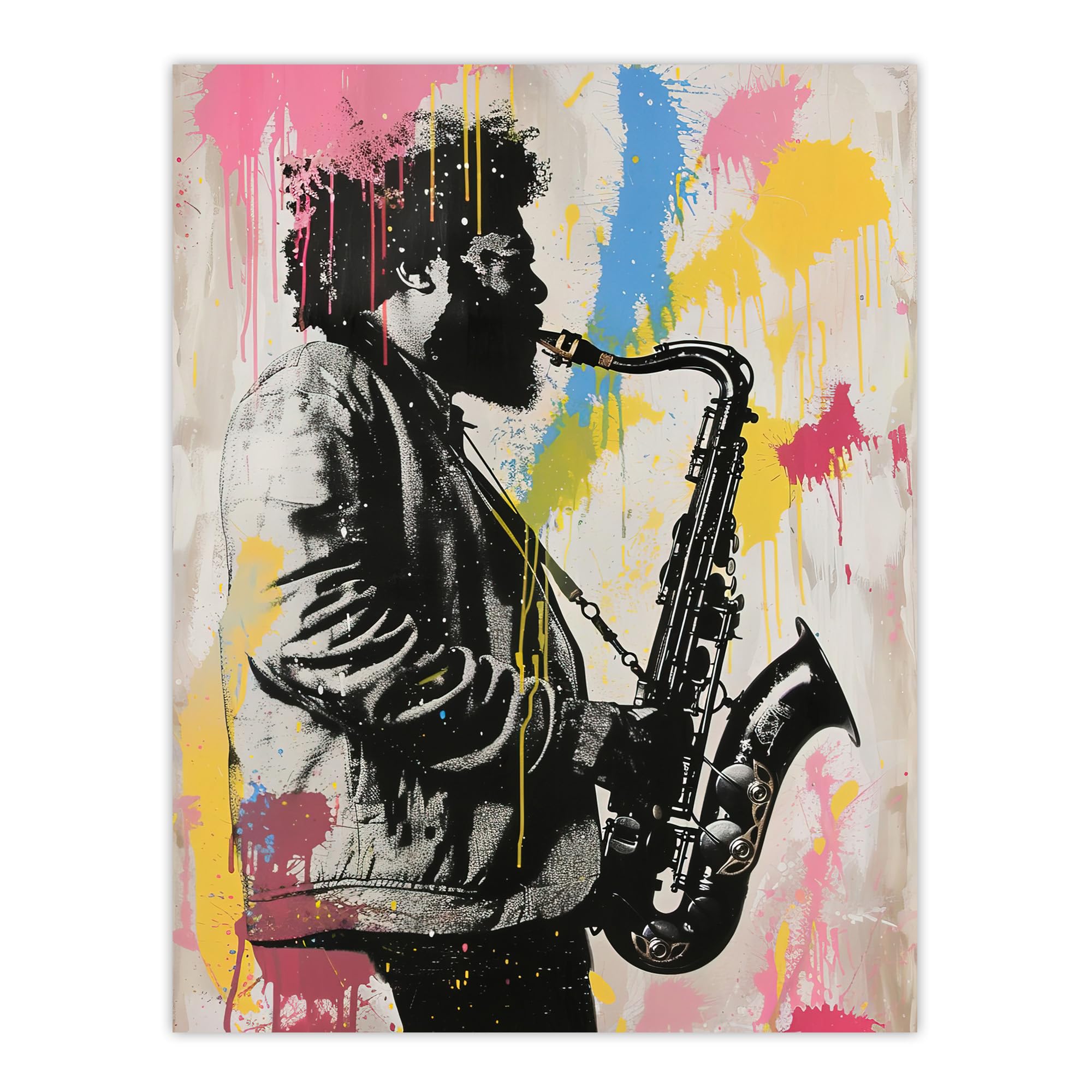 Artery8 Saxophone Player Portrait Paint Splash Street Art Living Room Extra Large XL Wall Art Poster Print