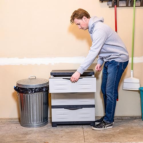 Miniatura 8 de Sunnydaze - Armario de almacenamiento de 3 niveles con cajones, organizador de cajones de plástico para interiores o garaje, 29.5 pulgadas de alto,