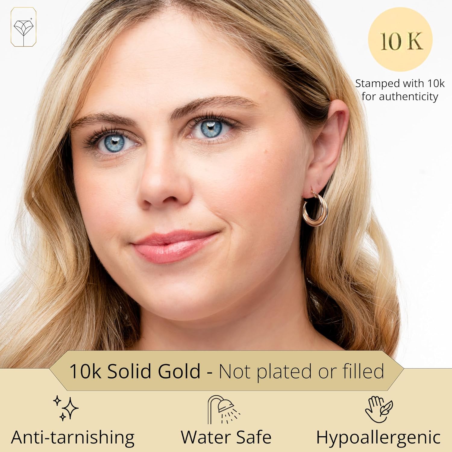 10k Two-Tone Gold Hoop in White & Yellow | Hypoallergenic & Real Gold Hoops by MAX + STONE