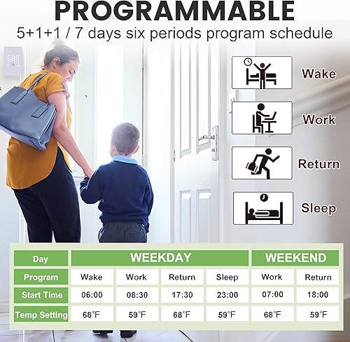 Miniatura 6 de MAXKOSKO Termostato inteligente WiFi para sistema eléctrico de calentamiento de pisos con pantalla LED táctil, fácil conexión y ahorro de energía,