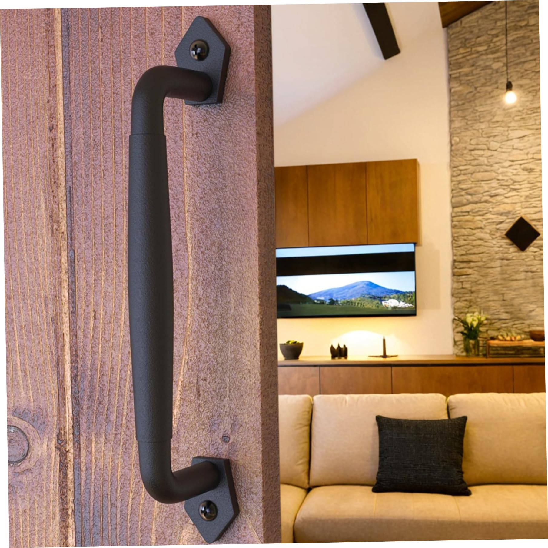 Poignée de porte de grange noire ronde 10 pouces en fer rustique