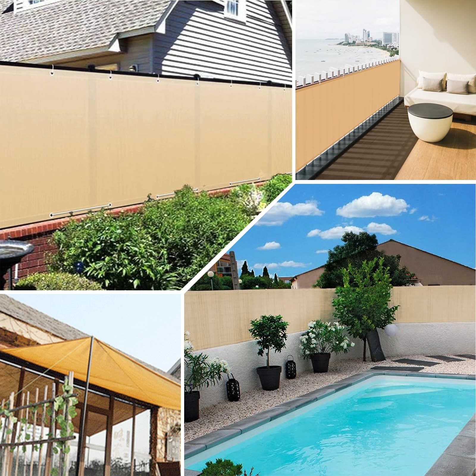 Brise Vue Balcon Extérieur 130 x 300 cm HDPE 220G/M², Protection Contre Soleil, Résistant Aux Intempéries Écran de Confidentialité pour Balcon pour Jardin Patio, Jaune Sable