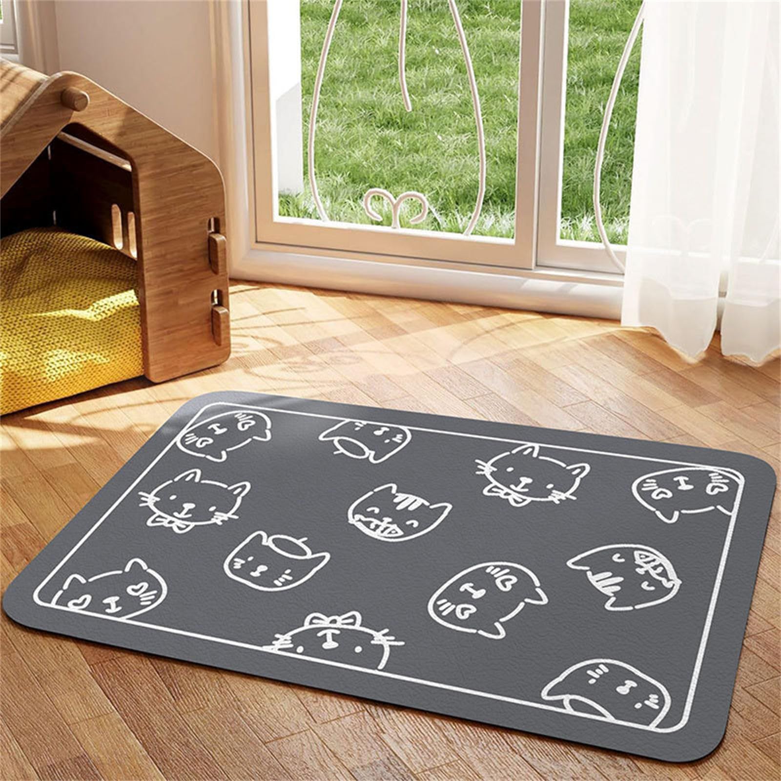 Hearda Large Pet Mats for Food Bowls, Absorbent Pet Food Mat Non Slip Pet Feeding Mat Dog Cat Feeding Mat Diatomite Quick Dry Dog Bowl Mats Water Dispenser Mat Durable (Cat,50x80cm)