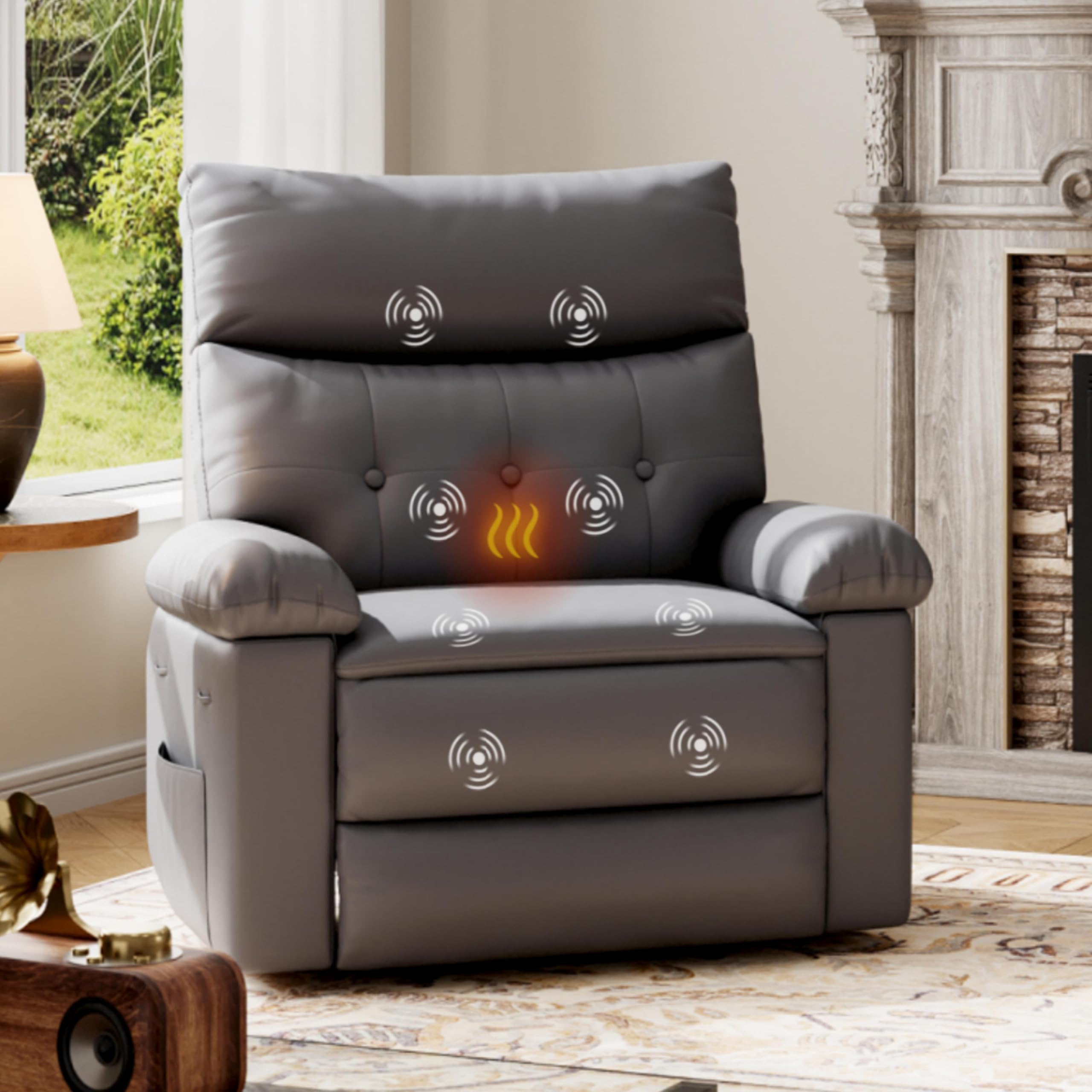 Photo 1 of *** BROKEN RECLINE PIECE*****GarveeHome Oversized Recliner Chair, 27" Extra Wide Manual Recliner with Heat and Massage, 400lbs Heavy Duty PU Leather Single Sofa, Large Lazy Chair for Big and Tall Adults, Living Room & Bedroom