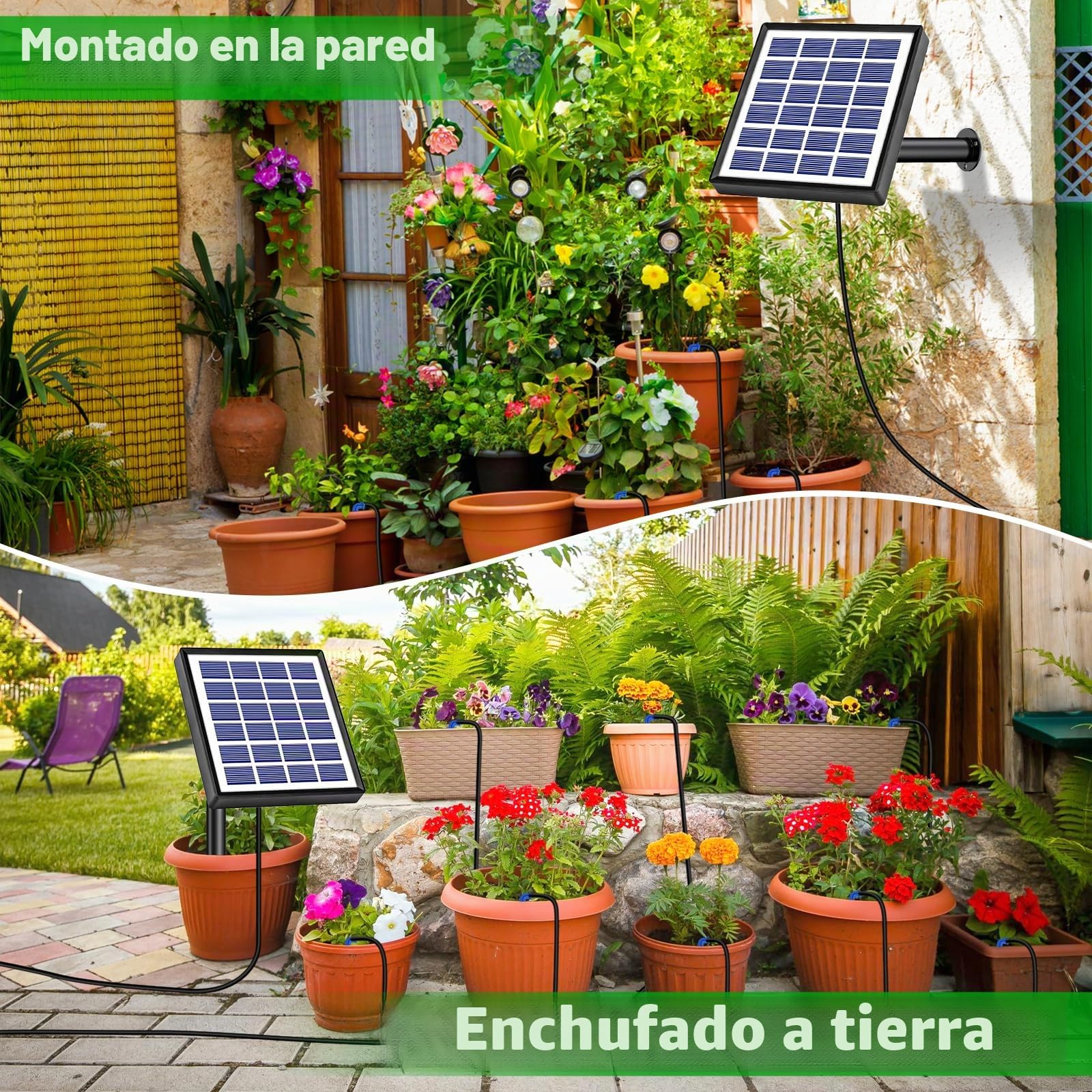 Onherm Riego Automático Solar, Sistemas de Riego Solar con 12 Modos de Temporizador y Tubo de 15 m, Riego por Goteo Solar para Jardín, Balcón y Plantas de Exterior en Maceta