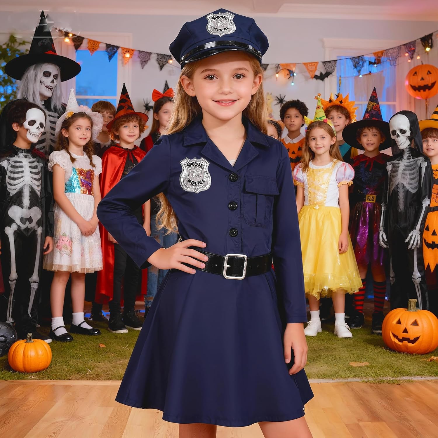 Girls Police Officer Costume Kids Cop Uniform Toddler Policeman Outfit, Police Dress Up Halloween Birthday Gifts - Image 4