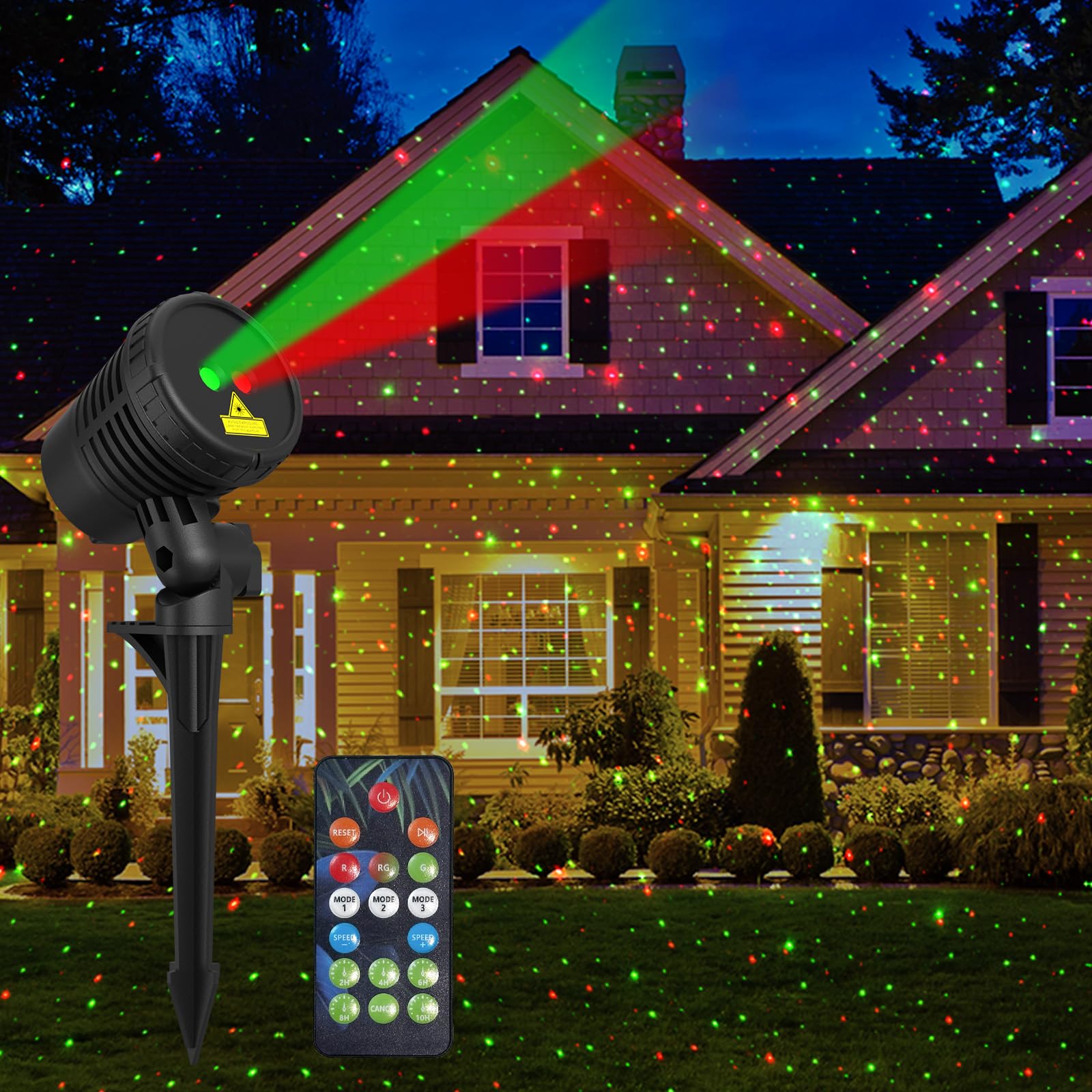 Neroupe Weihnachtsprojektor Lichter Außen Wasserdicht mit Fernbedienung, Outdoor Weihnachtsdekorationen Garten & Landschaft Lichter mit Roten und Grünen Sternen für Garten Zimmer Dekor/Halloween