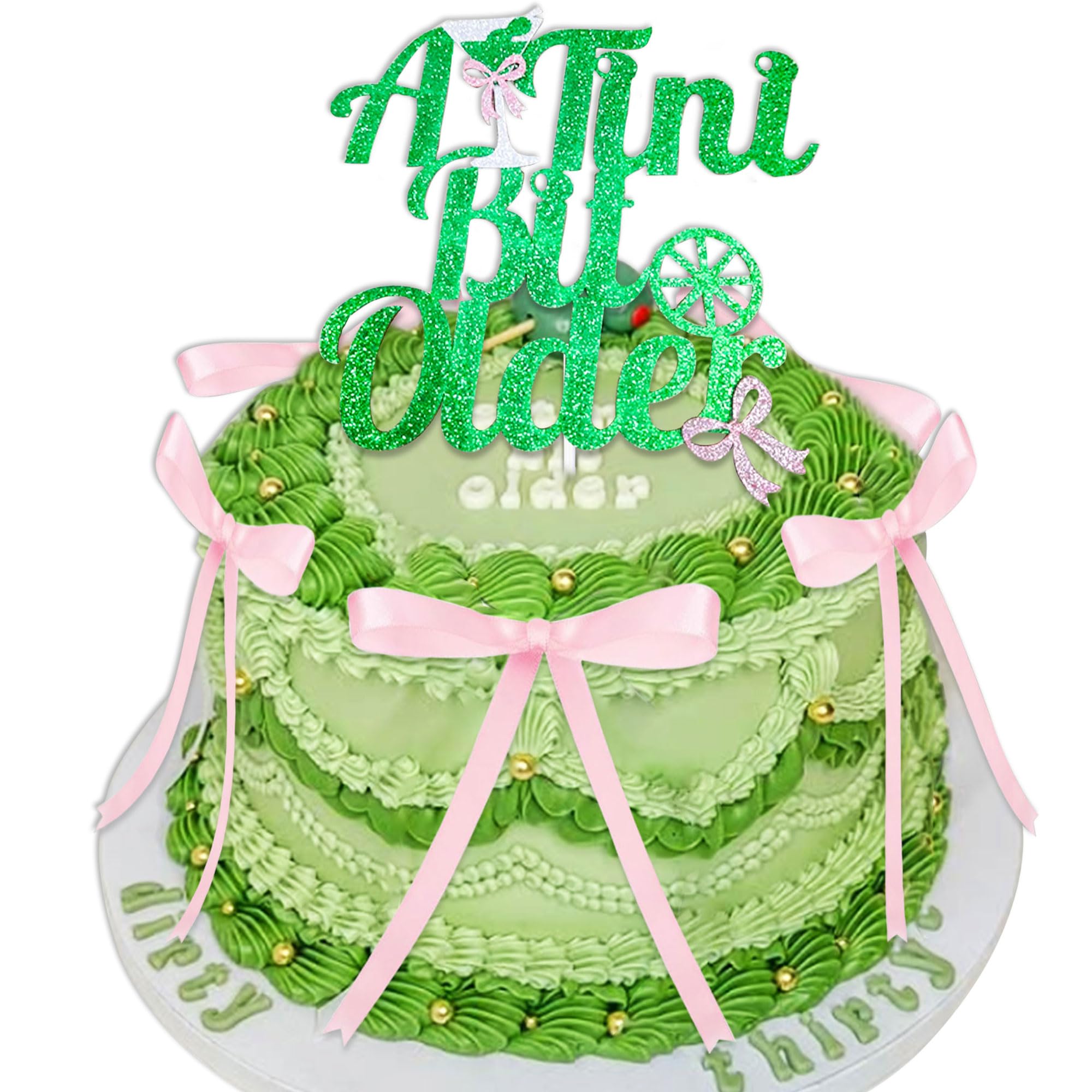 A Tini Bit Older Cake Topper Decorations Espresso Martini Birthday Party Decorations Black Bow Cake Toppers (Pink 2)