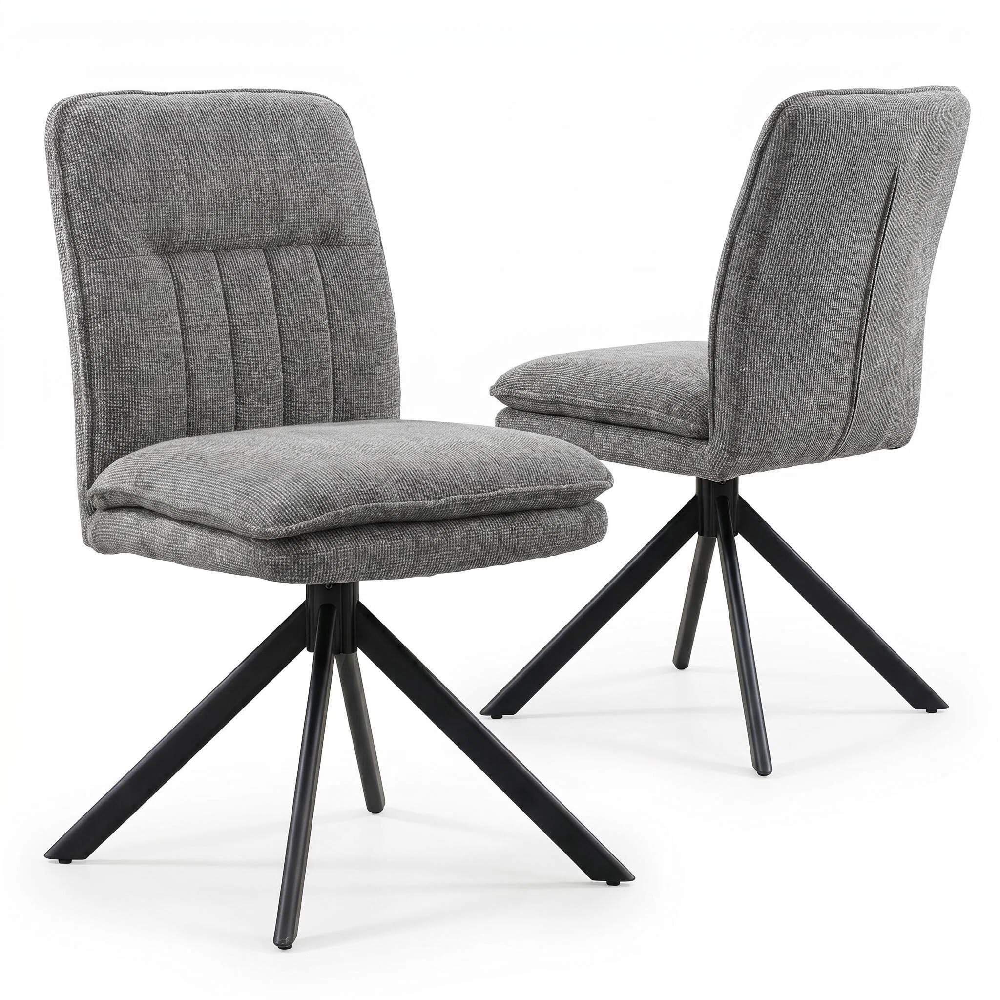 2er Set 360° Drehbar Esszimmerstühle Grau, Ohne Armlehnen, Doppelte Polsterung & Bogen-Rückenlehne, Chenille mit Drehfunktion & justierbaren Bodenschonern, Moderne Esszimmerstühle