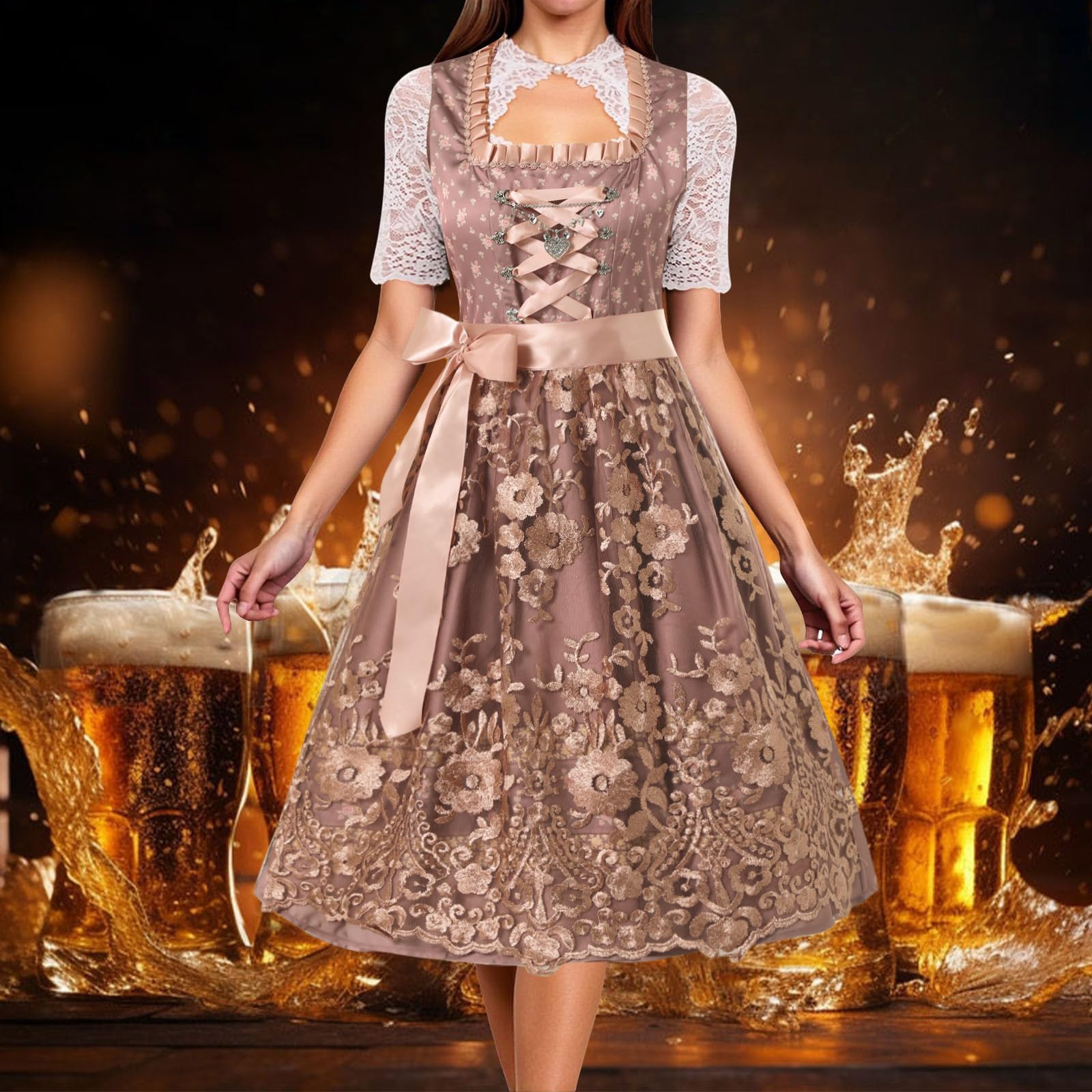 Dirndl Donna Midi Abito Tradizionale Donna Lungo,Vestito Oktoberfest Costume Tradizionale, Costume Da Oktoberfest, Dirndl Con Grembiule, Germandress Gonna Set,Per Carnevale E Festa Della Birra
