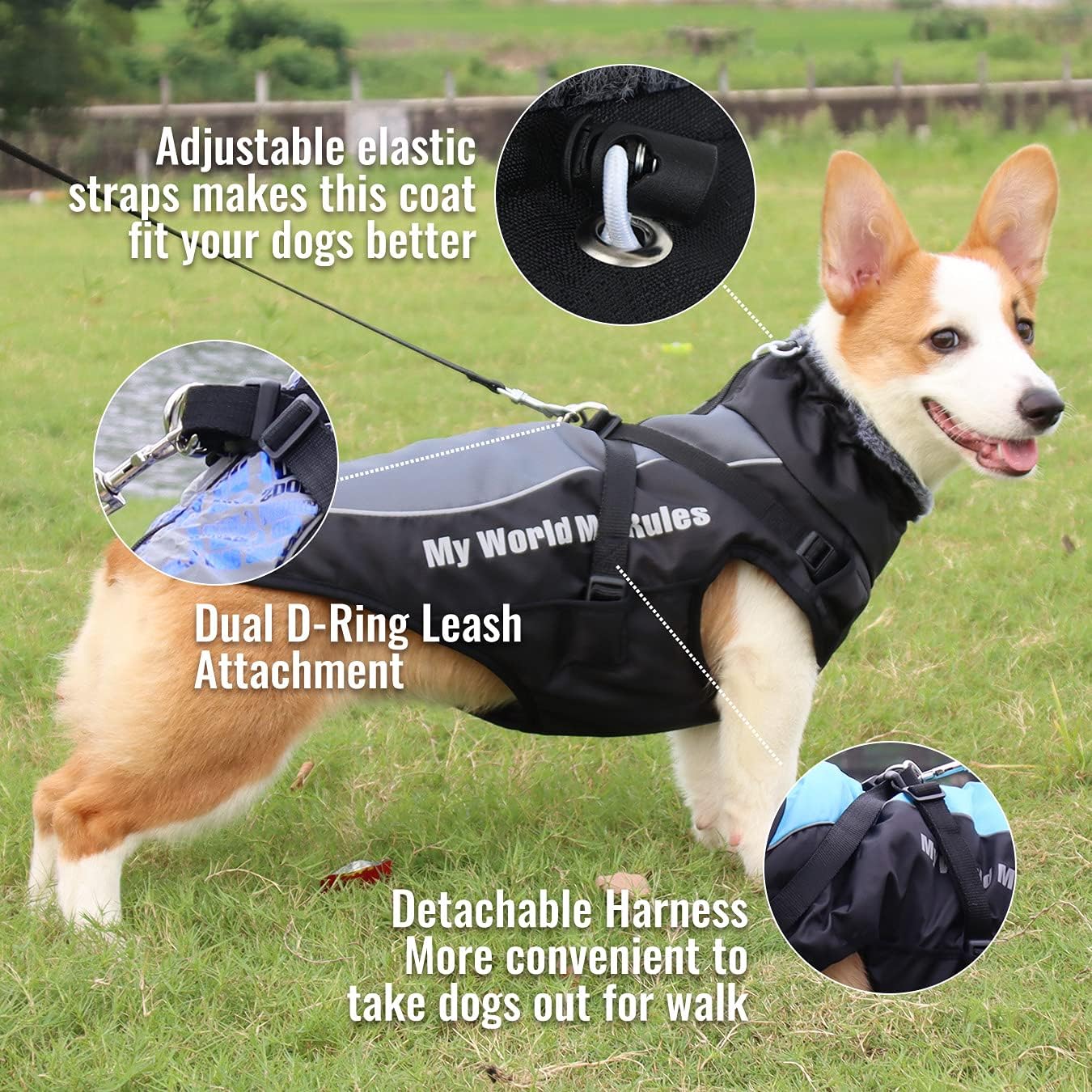 Dog Winter Coat with Harness - Warm Waterproof Dog Snow Jacket, Reflective Dog Vest Pet Clothes for Small Medium Large Dogs (Silver Grey, 2XL) : Pet Supplies