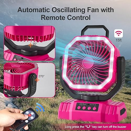 Miniatura 5 de Odoland Ventilador de camping portátil con linterna LED, ventilador de batería recargable de 20000 mAh con oscilación automática, temporizador,