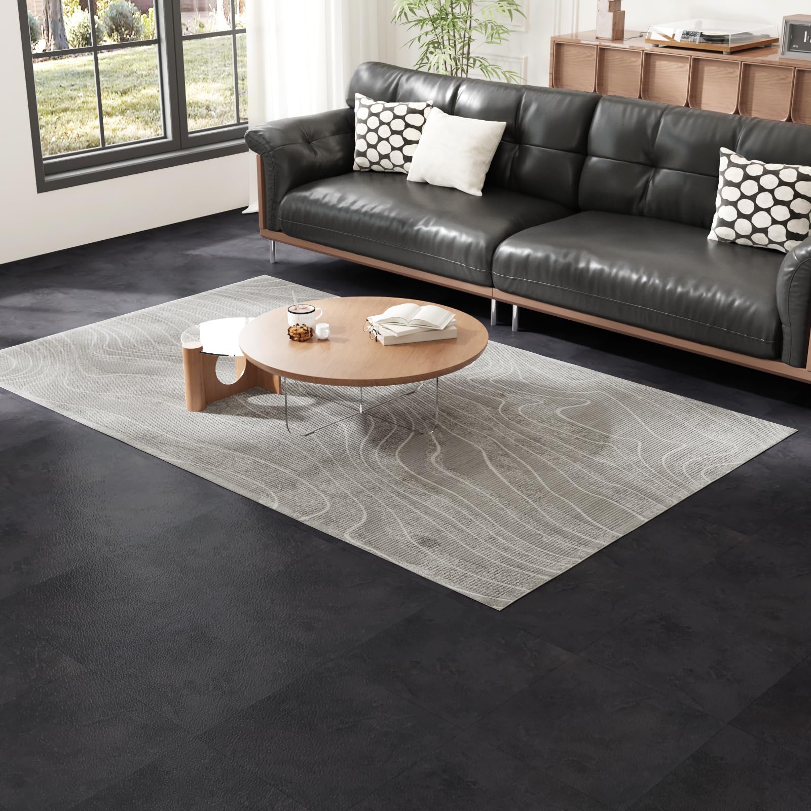 VEELIKE Dalle PVC Adhesive Sol Beton Noir 12 Pièces Carrelage Adhesif Sol Ciment Noir Dalle Garage Carreaux Adhesif Cuisine Salle de Bain Imperméable Amovible Buanderie Chambre 1.5mm 30 cm ×30 cm