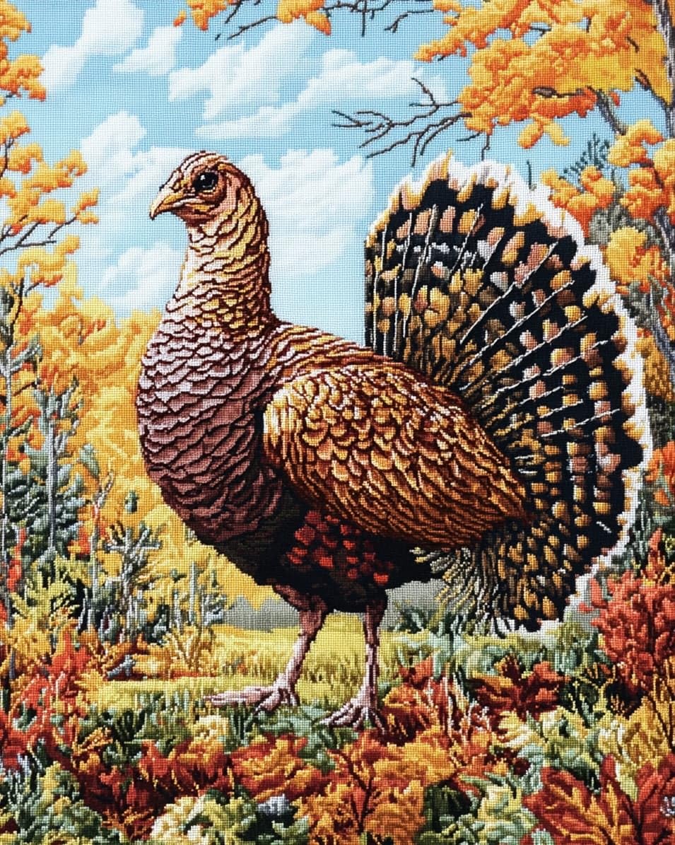 WallustrioaW 11CT Cross Stitch Embroidery Kits,Animal Turkey,Cross Stitch Full Kit DIY Embroidery Sewing Handicraft for Adults Home Decor,16x20in