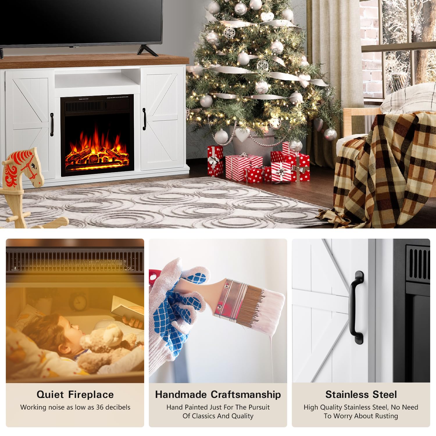 R.W.FLAME Fireplace TV Stand for 50 Inch TV, Modern Entertainment Center with 20