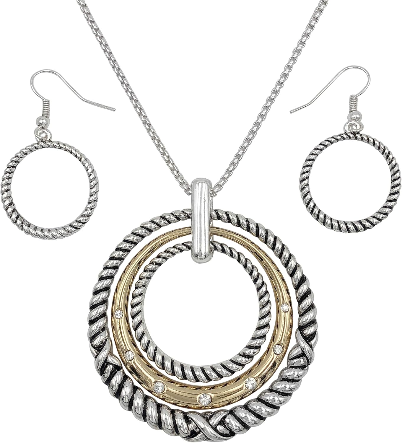 Gypsy Jewels 3 Ring Pendant Statement Necklace & Earring Set - Assorted Colors