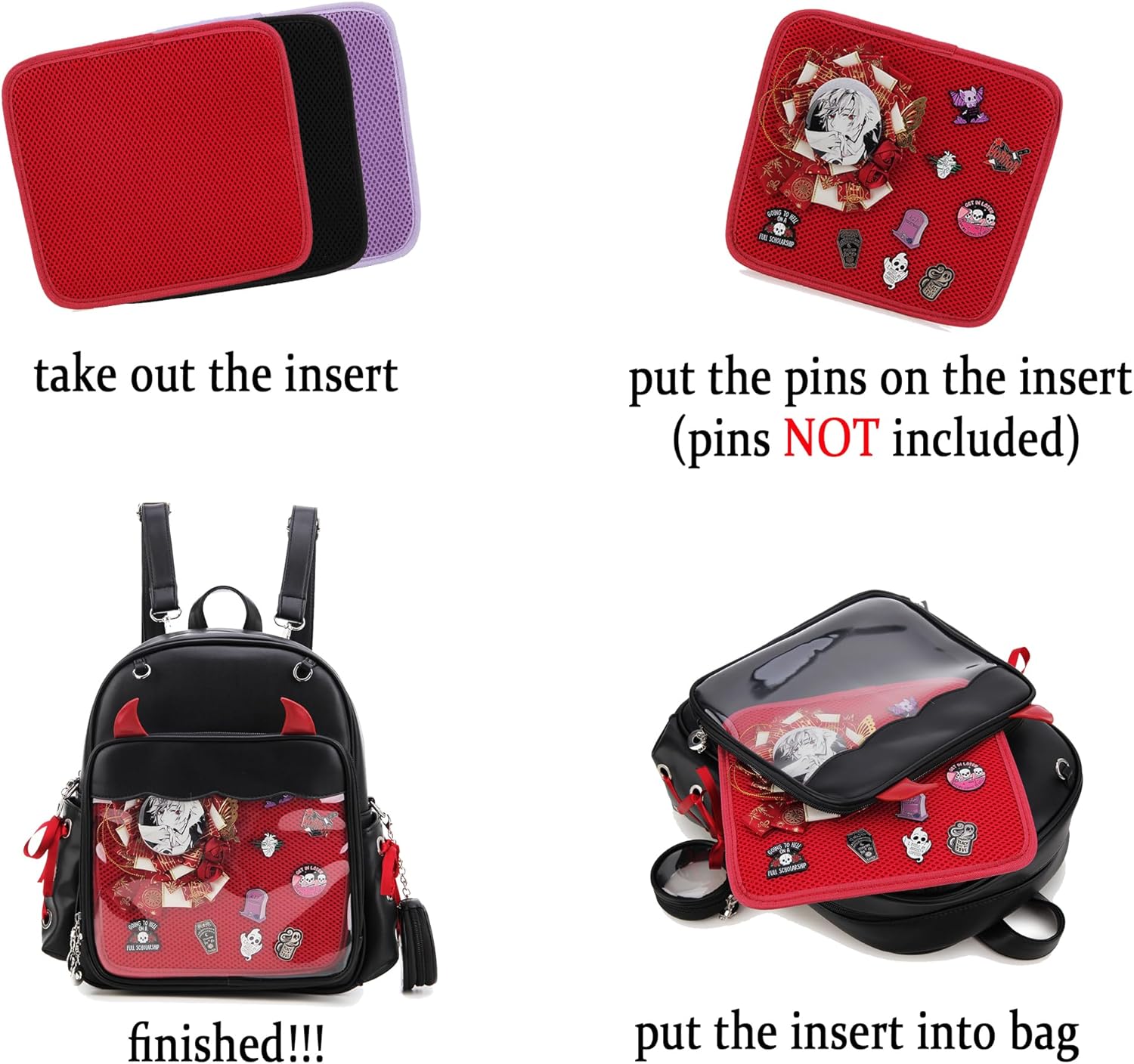 Ita Backpack Pin Display Multi-Purpose Women Backpack with Insert Gothic Design Cosplay Halloween Enamel Pins Shoulder Bag Punk Black Handbag - Image 6