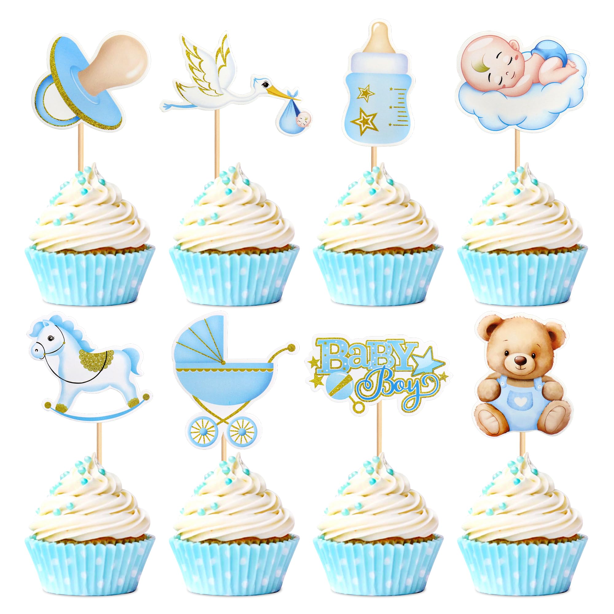 24-teiliges Bären Cupcake Topper Set - Babyparty Deko In Rosa & Blau