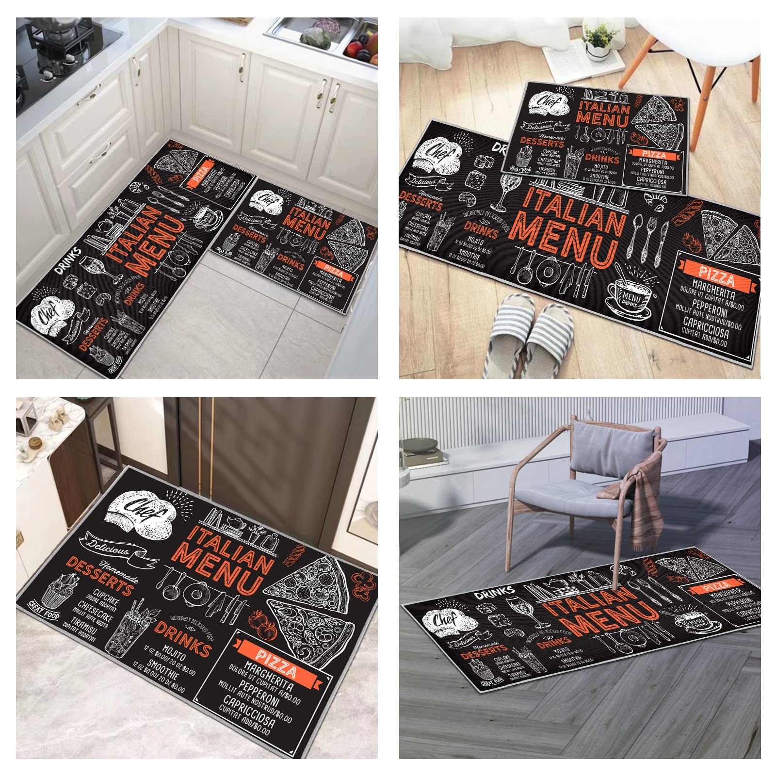 Set di tappetini da cucina, antiscivolo, resistenti, 2 pezzi, lavabili, per cucina, lavanderia, camera da letto (A, 40x60+40x120cm)