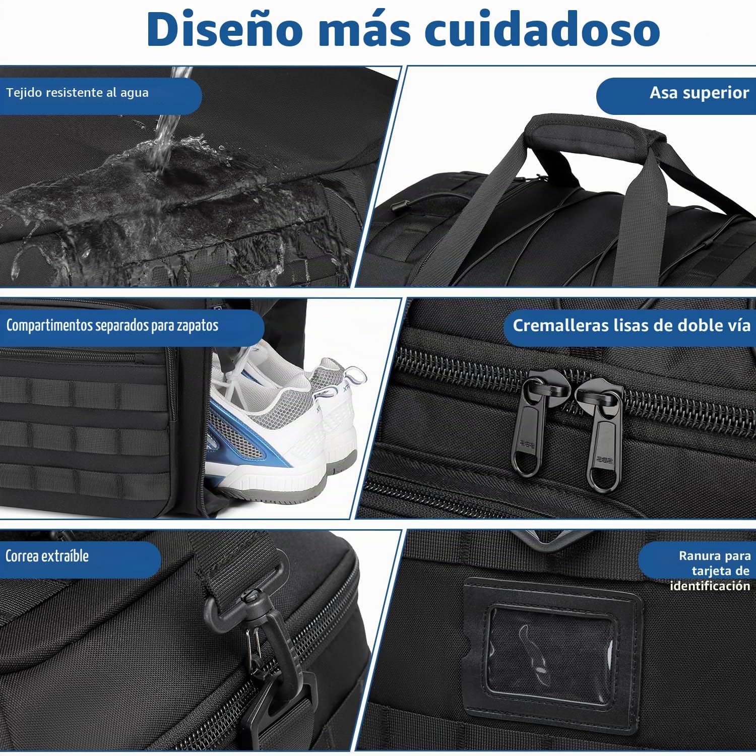 Bolsa de deporte 3 en 1 para hombre con compartimento para zapatos y función de mochila, 50 l, táctica, equipaje de mano, mochila con compartimento húmedo, bolsa de gimnasio, para
