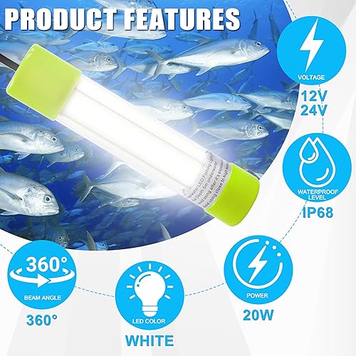 Vista 20 de Luz de pesca subacuática súper brillante de 16000 lúmenes, 20 W, 12 V, LED, sumergible, buscador de cebo de pesca nocturna, luz de caída profunda