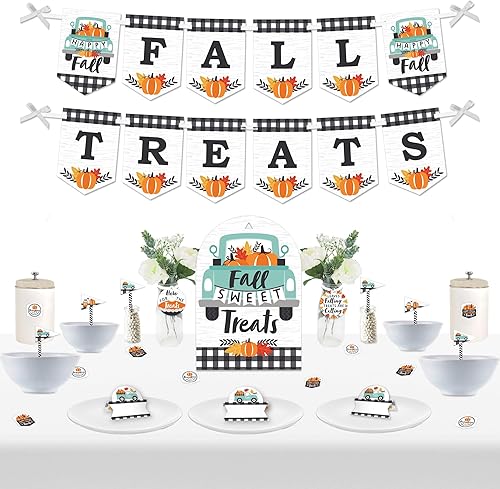 Big Dot of Happiness Happy Fall Truck  Señales de golosinas de otoño para fiesta de calabaza de cosecha de bricolaje, kit de decoración de snack