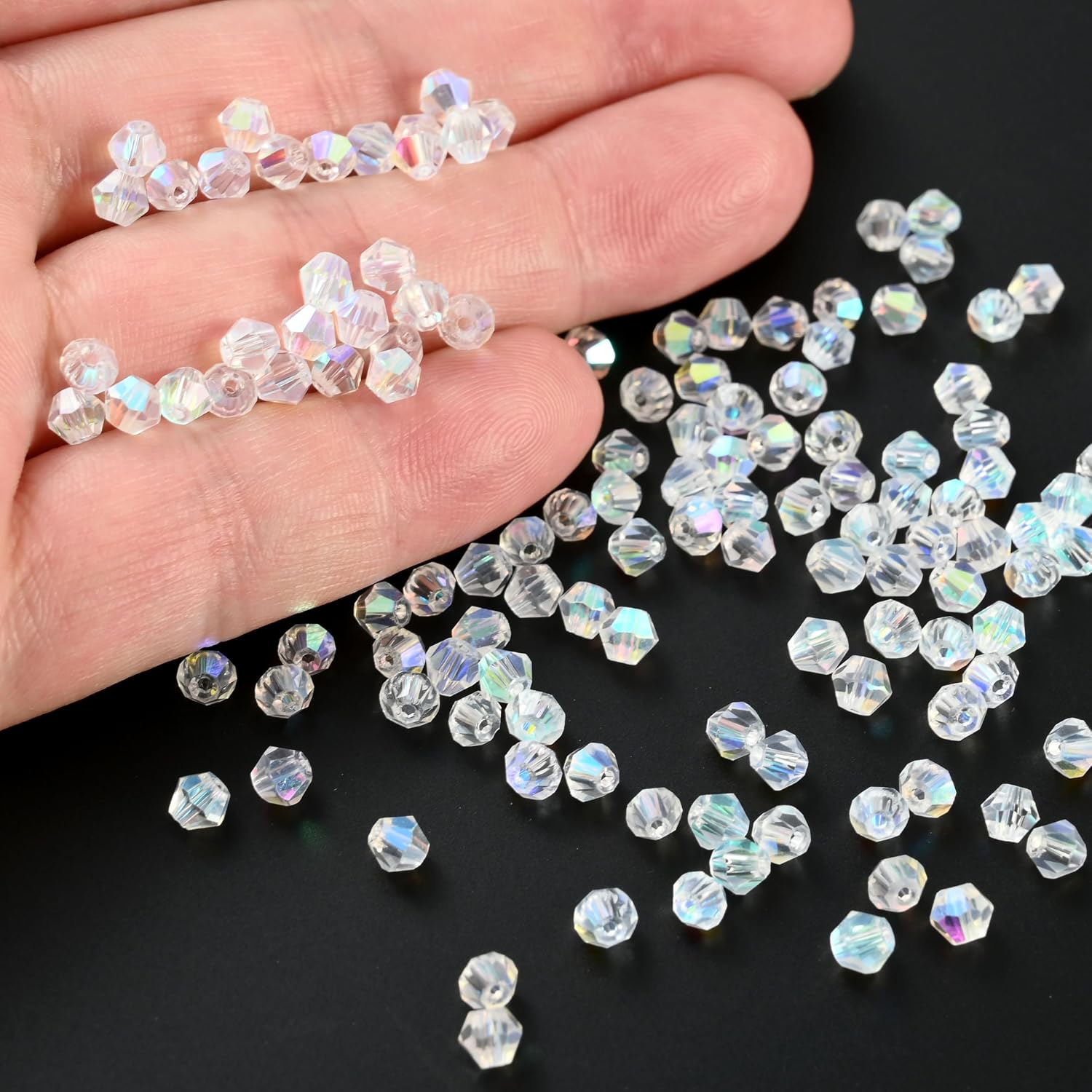 1000pcs 4 mm Bicone Crystal Beads Faceted Crystal Glass Beads Bulk for Jewelry Making DIY Necklace Bracelet Earring (Crystal AB Color)