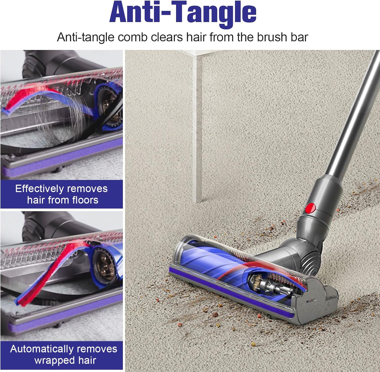 Upgraded V12 V9 Anti-Tangle Motorbar Replacement Brush Head Compatible with Dyson V9 Motorbar / V12 Detect Slim Cordless Vacuum Cleaners, Lightweight Hardwood & Carpet Floor Attachment