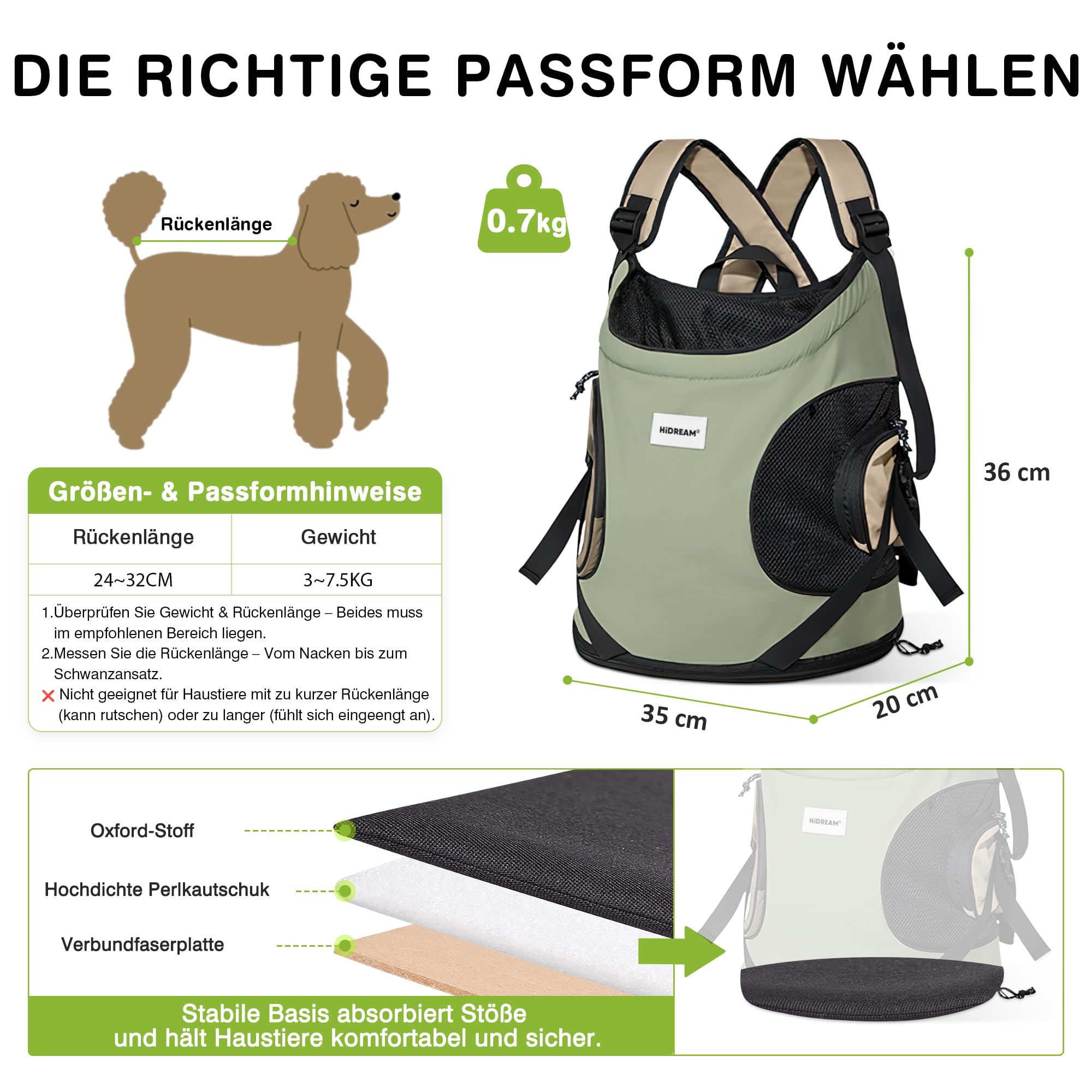 ALLSOPETS Hundetragerucksack, Tragbarer Haustiertragerucksack für Katzen Hunde Welpen, Integrierter Sicherheitsgurt, Ergonomisches Design, Atmungsaktiver Hunderucksack für Motorrad (Olivgrün)