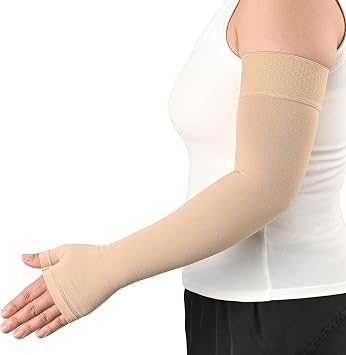 KEKING Lymphedema Medical Compression Arm Sleeve with Gauntlet, 15-20 mmHg Graduated Compression Full Arm Support for Women Men Single, Long Pressure Arm Hand Brace for Arthritis, Bursitis, Edema
