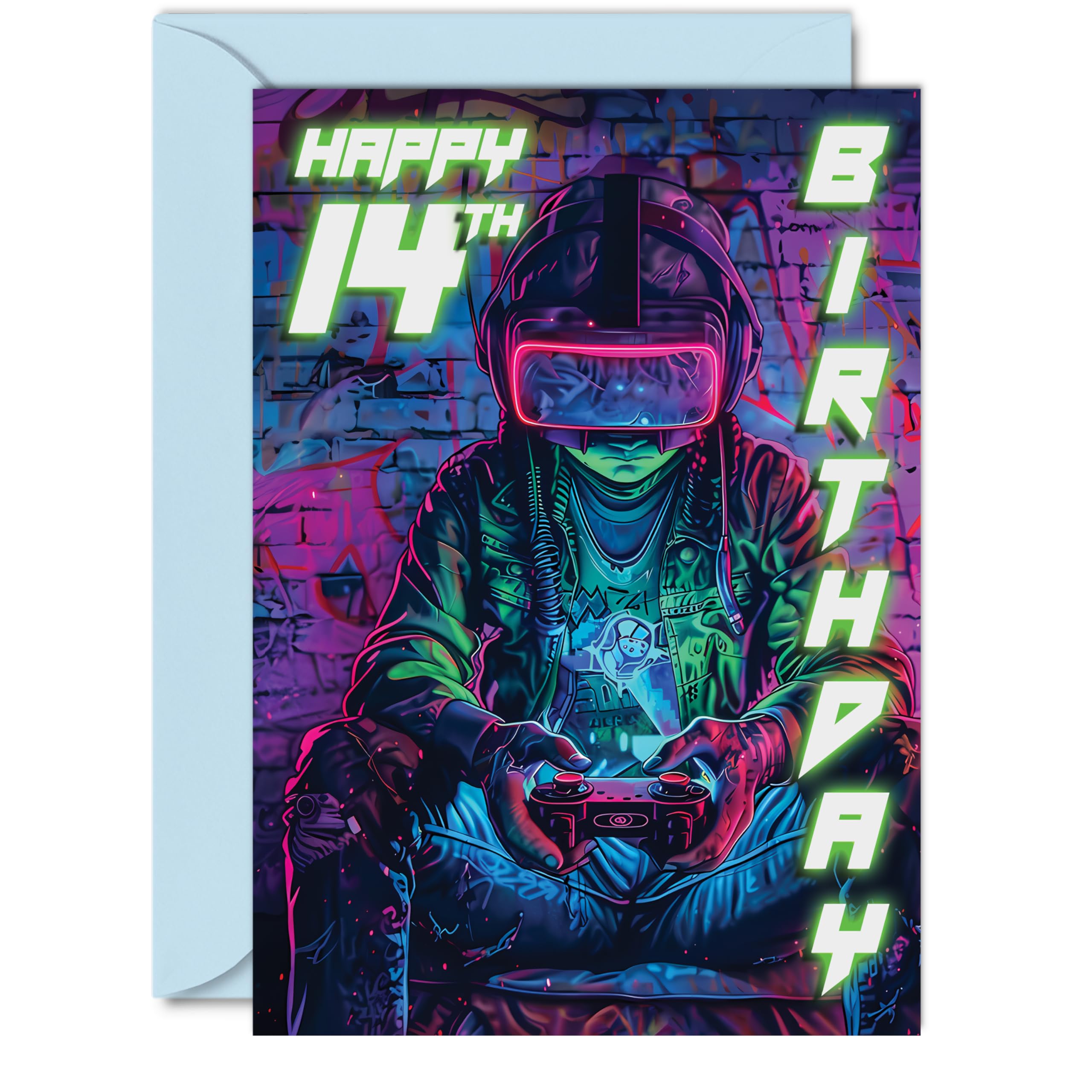 14th Birthday Cards for Boys Girls - Video Game Gamer - Happy 14 Birthday Card for Son Daughter Nephew Niece Grandson, A5 Fourteen Fourteenth Bday Greeting Cards
