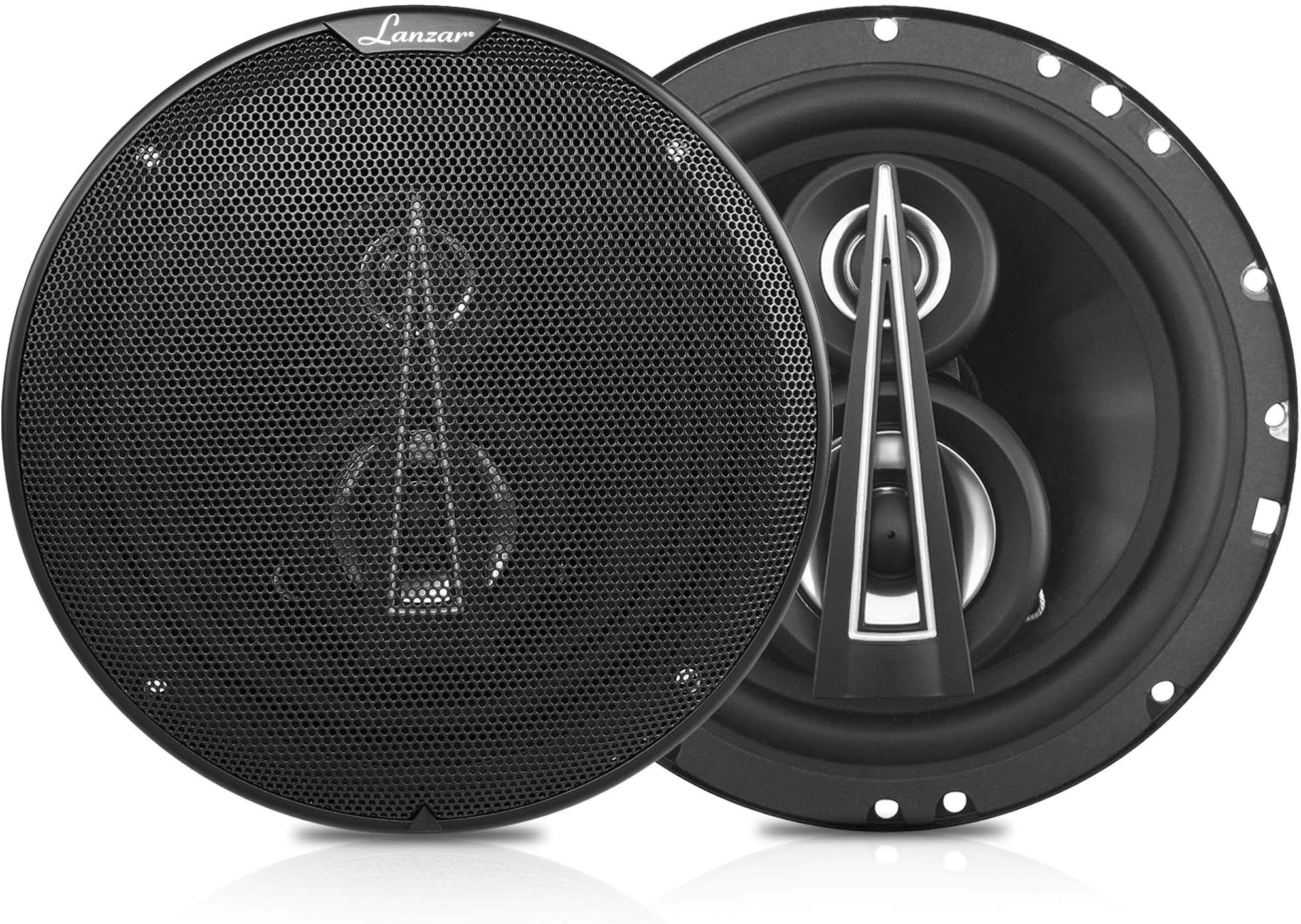 Lanzar Upgraded Standard 6.5" 3 Way Triaxial Speakers - Full Range Sound w/ 200 Watts and 4 Ohms Impedance 2Titanium Cone Midrange 65-20 kHz Frequency Response and 15 Oz Magnet Structure - MX63