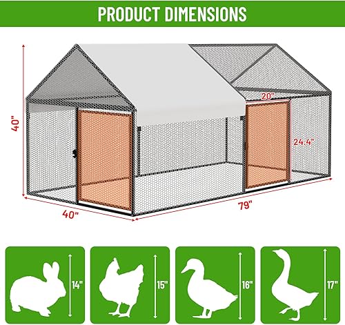 Miniatura 2 de Gallinero de metal con cubierta impermeable, jaula portátil de 79 x 40 x 40 pulgadas, gallinero al aire libre para pollos, patos, conejos y mascotas