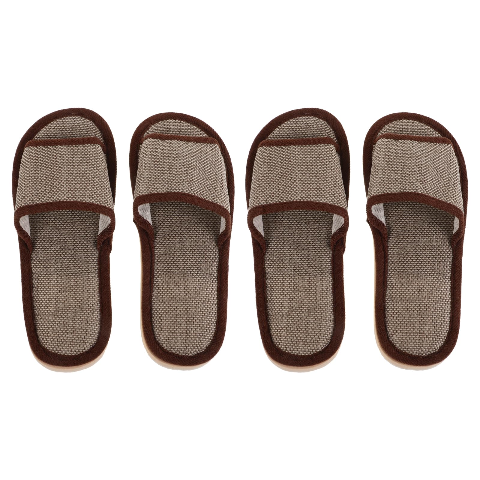 CiieeoCiieeo 2 Pairs of Cotton Linen Slippers Open Toe Non-Slip Lightweight Travel Slippers for Hotel, Spa, and Home (Coffee)