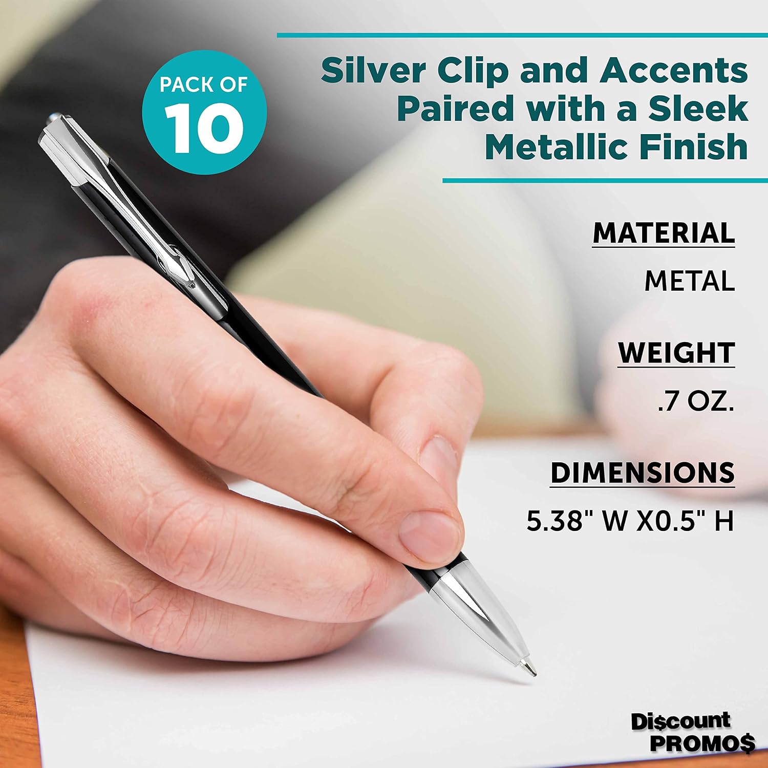 DISCOUNT PROMOS Custom Ballpoint Aluminum Pens Set of 10, Personalized Bulk Pack - Black Ink, Great for Office, School, Business, Tradeshows, Other Events - Black
