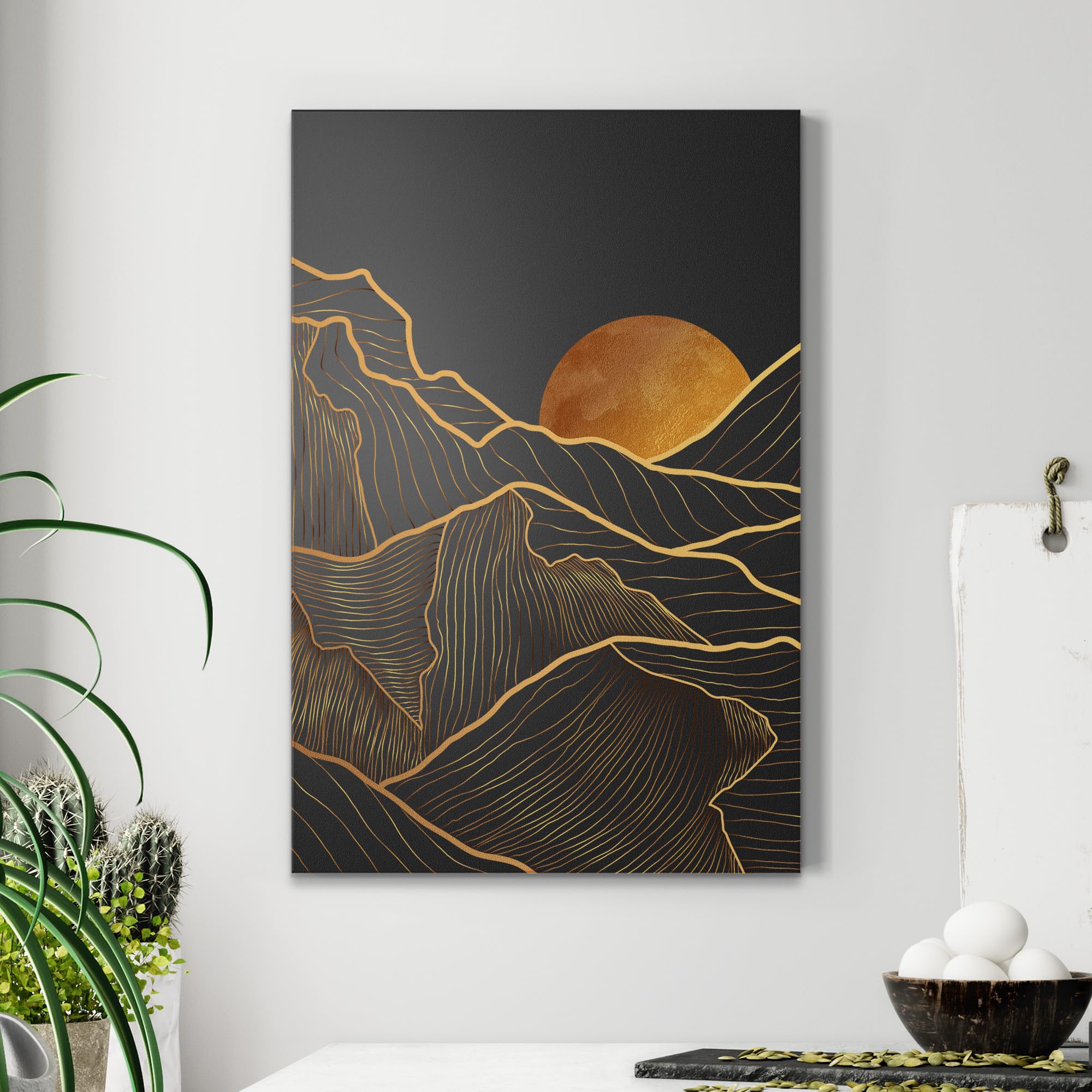 DEQORI Lavagna magnetica con stampa UV, motivo "linee dorate", design rettangolare, 40 x 60 cm, lavagna metallica scrivibile, decorazione da parete per cucina, corridoio, cameretta dei bambini e